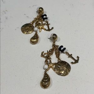 Gold tone anchor, sand dollar, starfish  earrings
